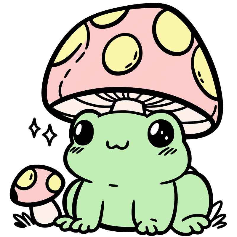 a cute frog with a mushroom hat