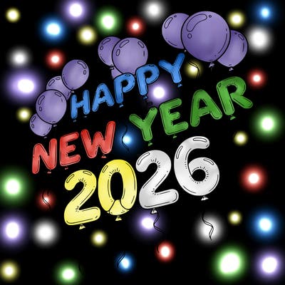 happy new year 2026 in balloons