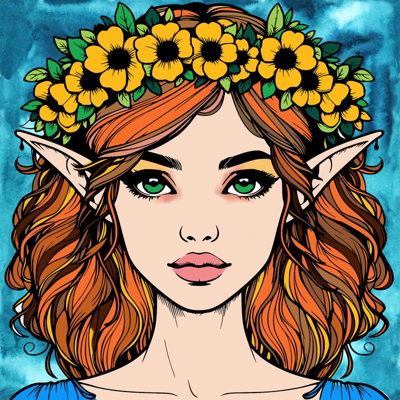 realistic female elf with flower crown