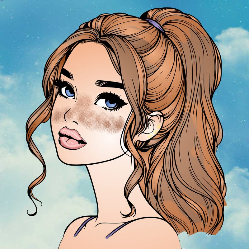 realistic girl with a ponytail on her hair and lips