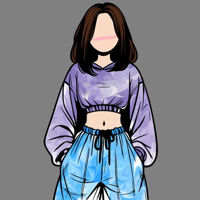realistic girl faceless with baggy pants and a crop top