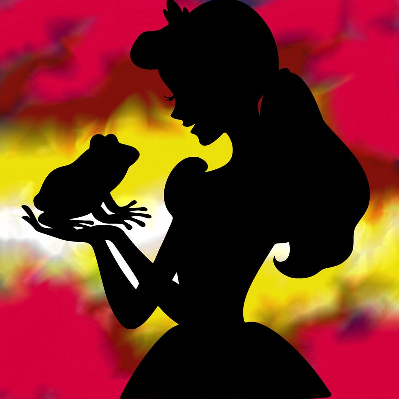a shadow of a princess holding a frog realistic