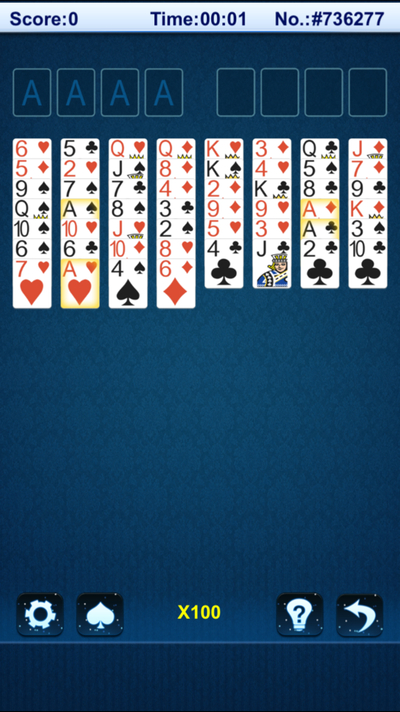 `Freecell Solitaire - Classic Freecell Solitaire game board with cards dealt on a blue background