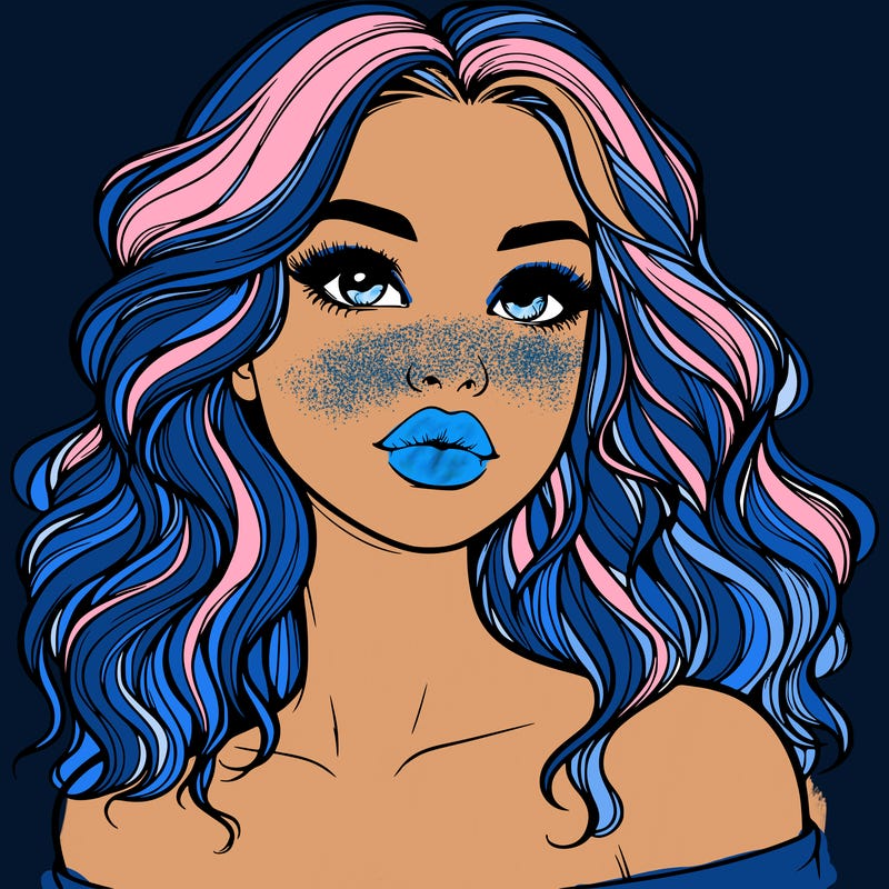 realistic girl with wavy hair and lips