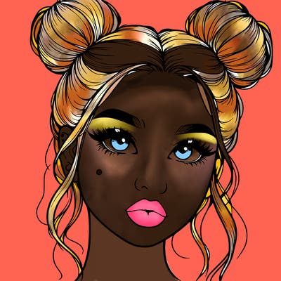 realistic girl with two buns on her hair and lips