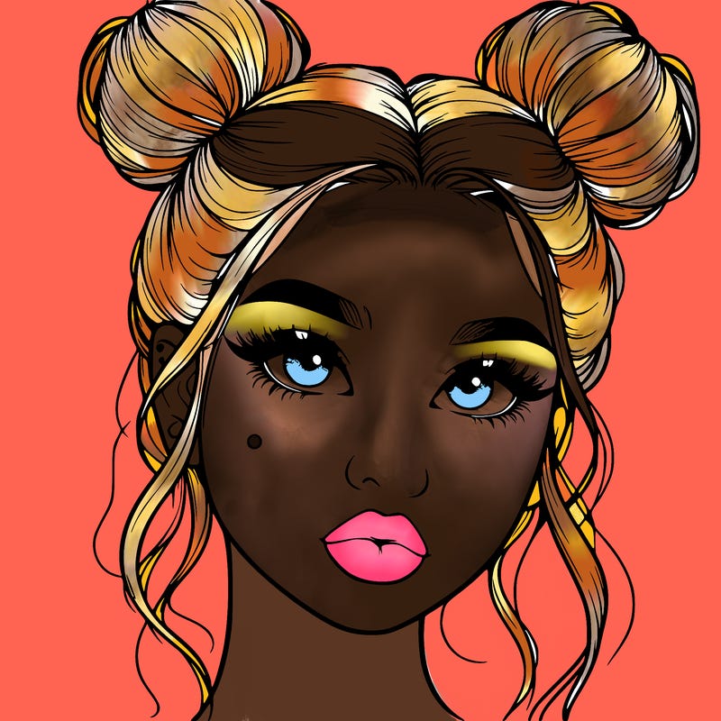realistic girl with two buns on her hair and lips