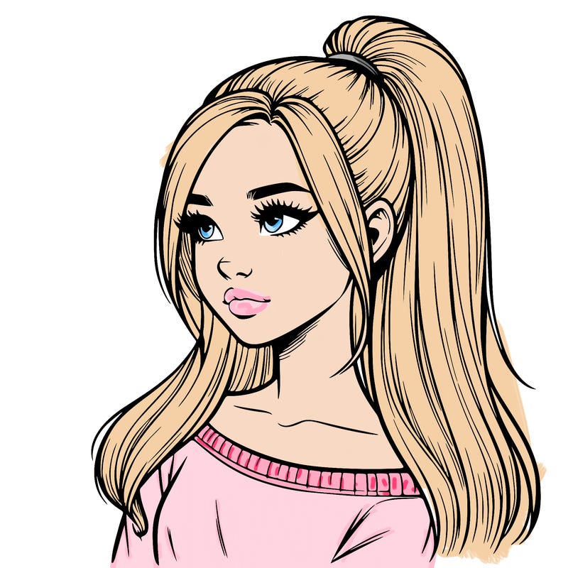 realistic girl with a high ponytail