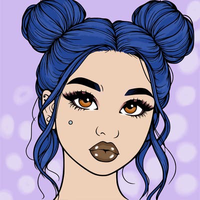realistic girl with two buns on her hair and lips