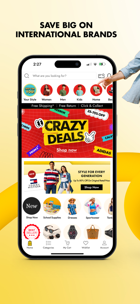 해외 브랜드 할인을 보여주는 Brands For Less 앱 홈 화면