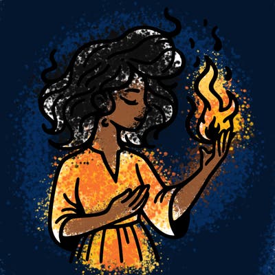woman with fire