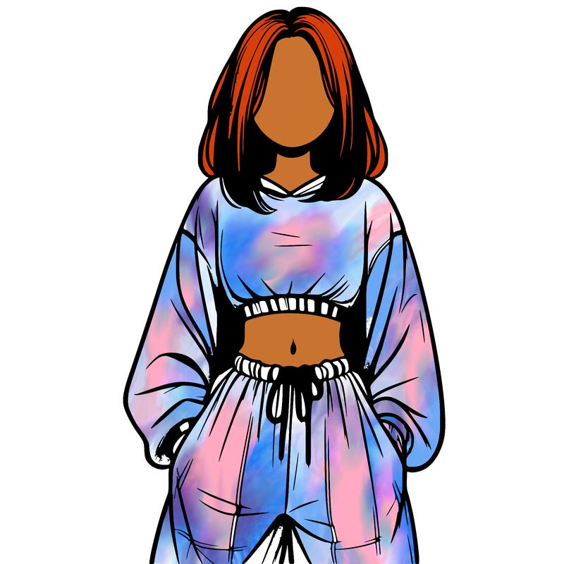 realistic girl faceless with baggy pants and a crop top