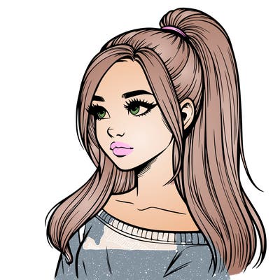 realistic girl with a high ponytail