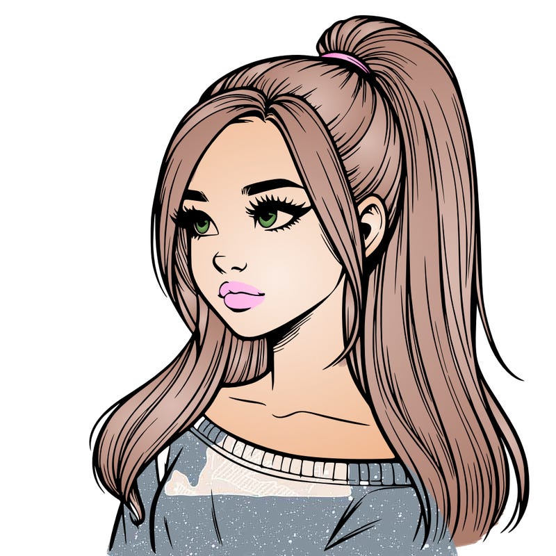 realistic girl with a high ponytail