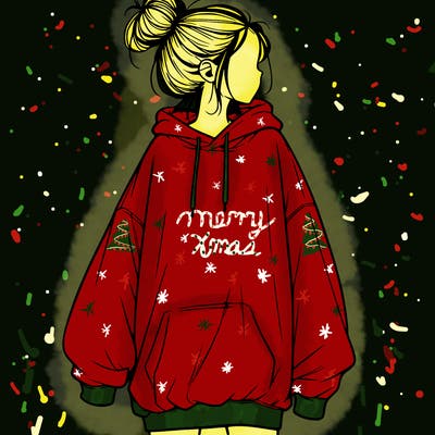 realistic girl with a oversized sweatshirt on and a bun