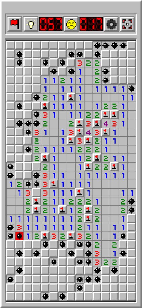 Minesweeper Classic: Retro - Écran de jeu Démineur rétro avec des drapeaux et une mine déclenchée