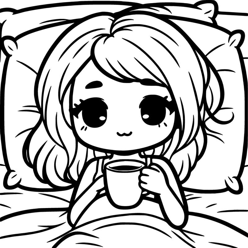 a girl drinking coffee in bed