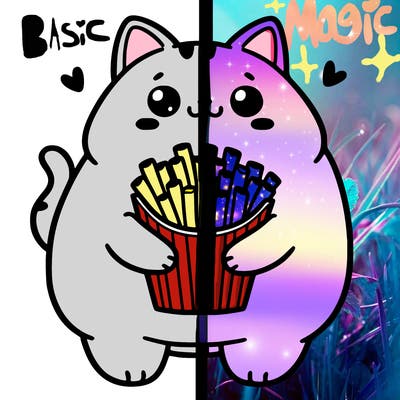 really fat but cute cat holding fries 🍟