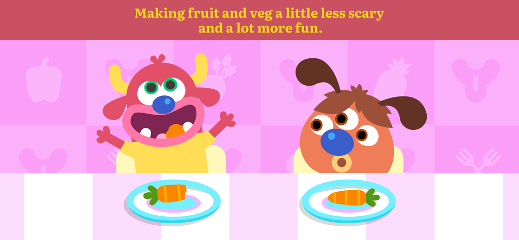 Teach Your Monster Eating - Two monsters sitting at a table with plates of carrots