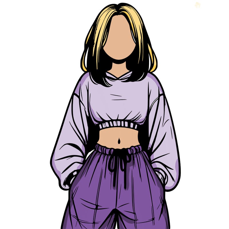realistic girl faceless with baggy pants and a crop top