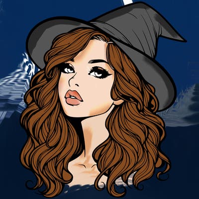 realistic witch girl with wavy hair and lips