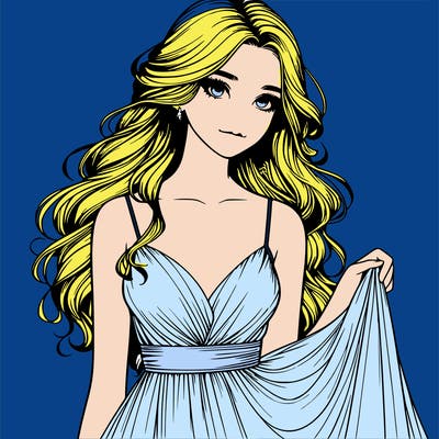 realistic girl in flowy silky prom dress