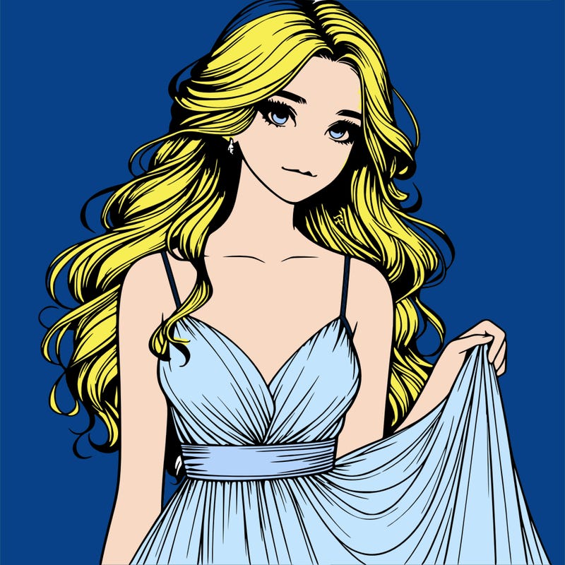 realistic girl in flowy silky prom dress