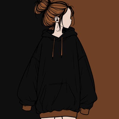 realistic girl with a oversized sweatshirt on and a bun