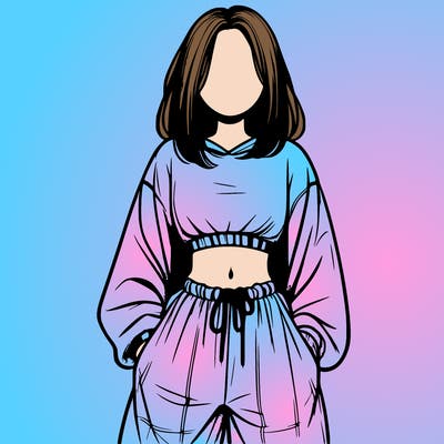 realistic girl faceless with baggy pants and a crop top