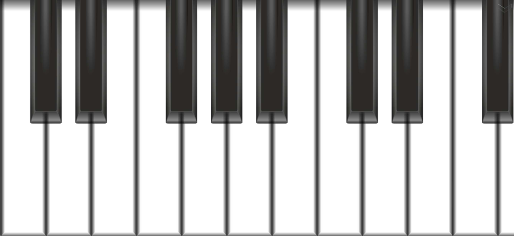 Music World + - Top-down view of a virtual piano keyboard interface in the Music World Plus app