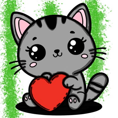 kitty cat with big heart