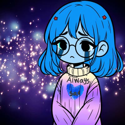 sad girl with glasses in a sweater