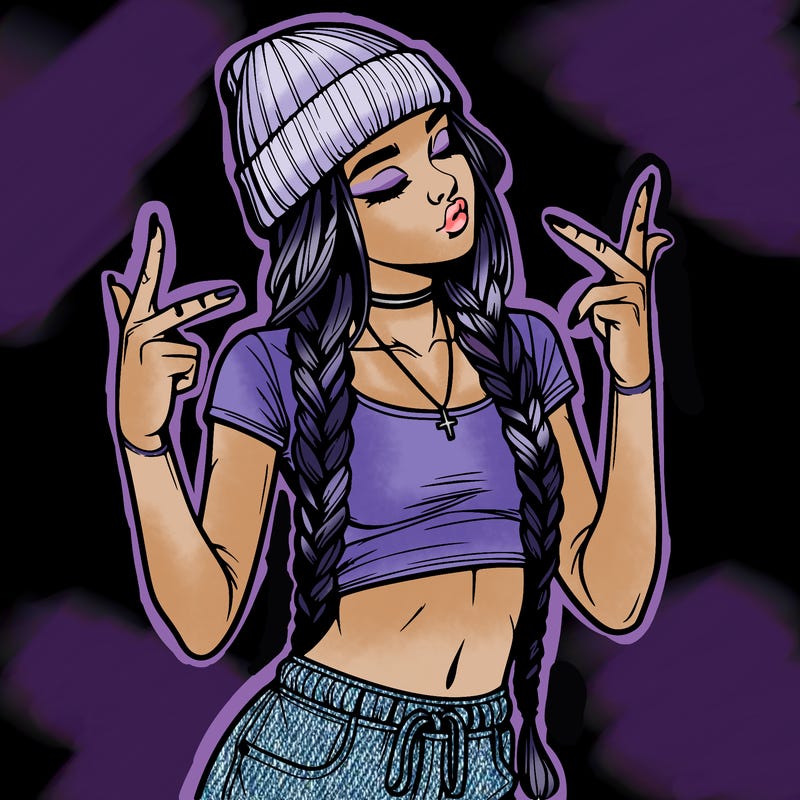 realistic teenage girl with braids and a beanie and crop top doing 🫶🏼