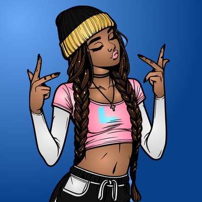 realistic teenage girl with braids and a beanie and crop top doing 🫶🏼