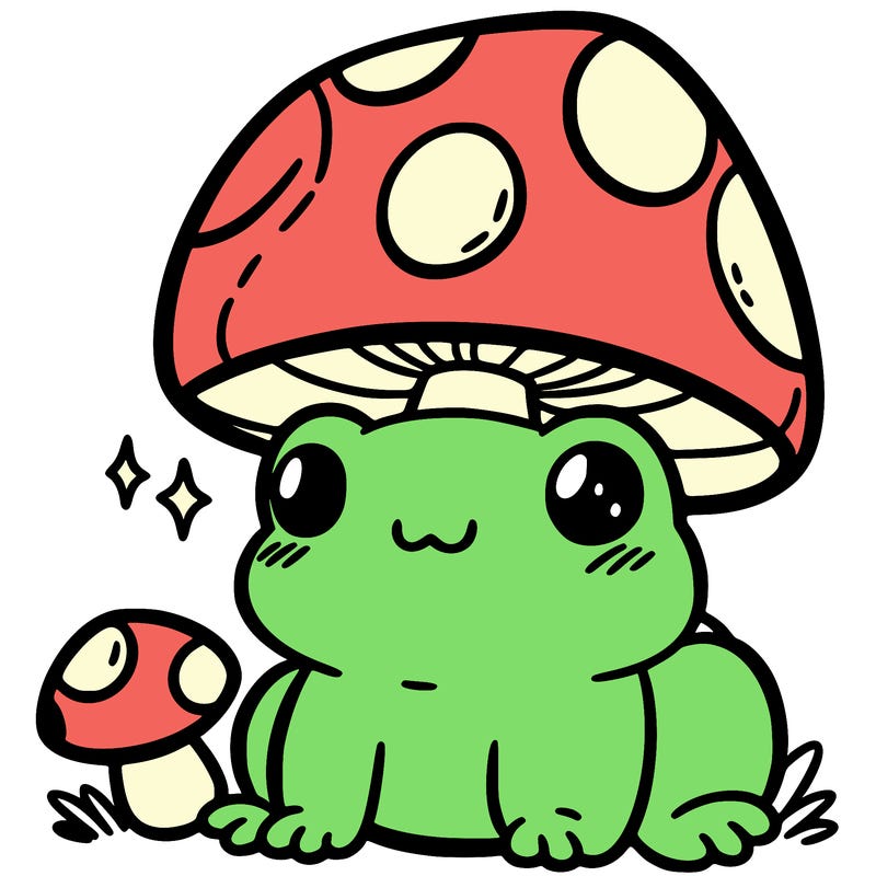 a cute frog with a mushroom hat