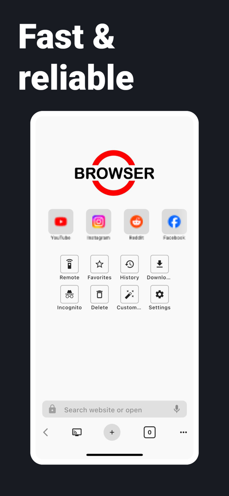 Interfaccia principale dell'app BROWSER con Telecomando TV che mostra collegamenti rapidi ai siti web e menu di navigazione