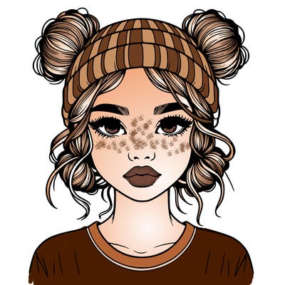 realistic girl with buns in her hair with a beanie on