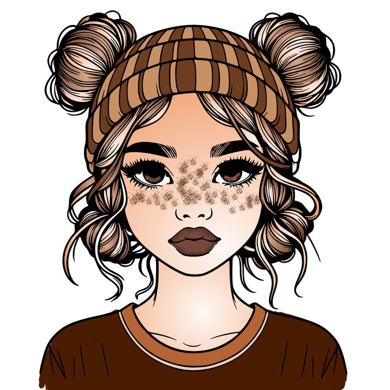 realistic girl with buns in her hair with a beanie on