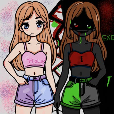 two sisters with crop tops and jean shorts and straight hair