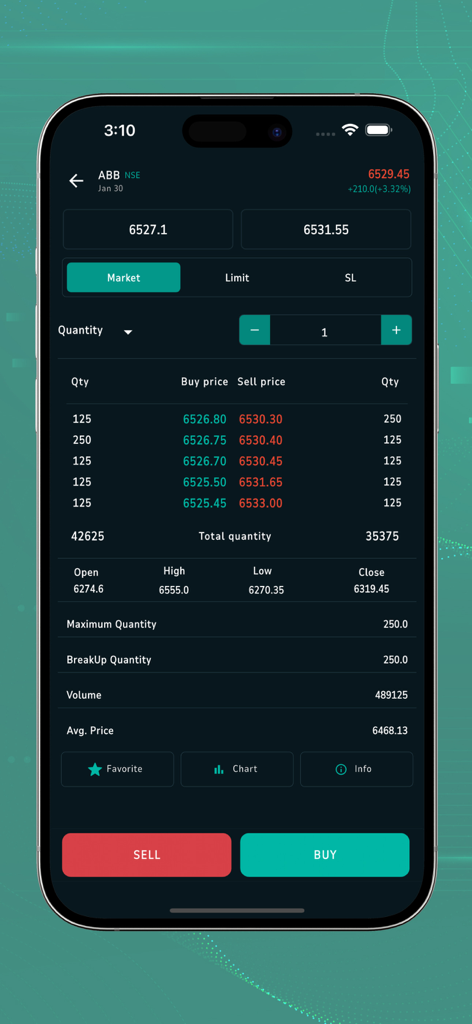 Flix Live mobile interface for stock market simulation and data analysis.