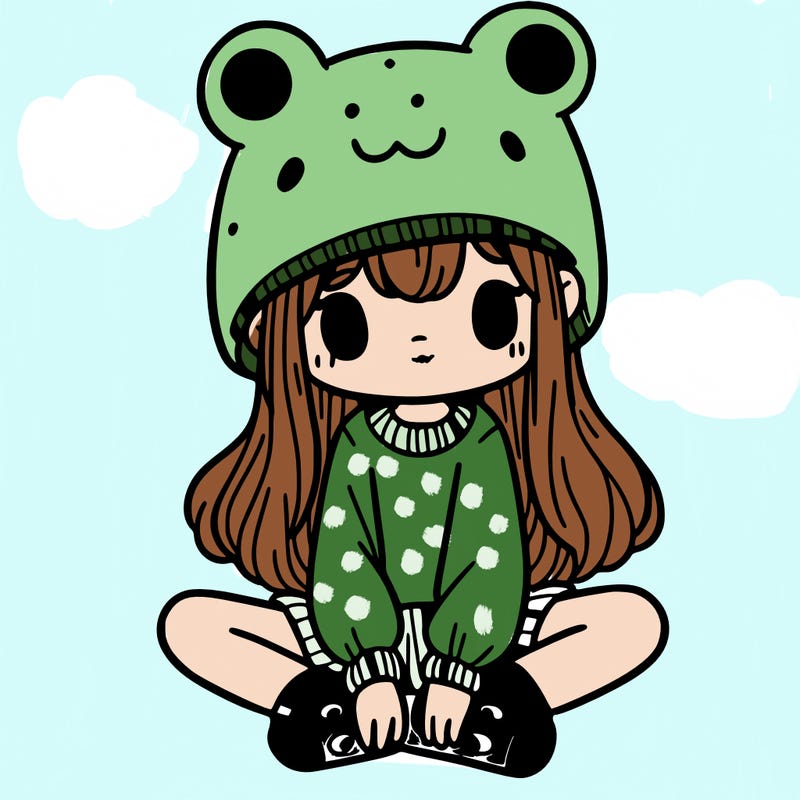 a girl wearing a frog hat and some frog socks