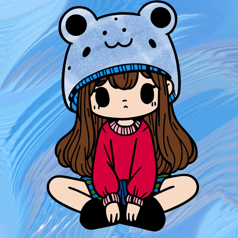 a girl wearing a frog hat and some frog socks