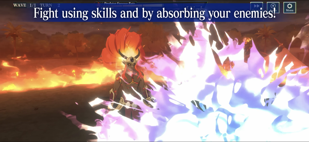 SLIME - ISEKAI Memories - Escena de batalla 3D en SLIME - ISEKAI Memories mostrando a un personaje usando una poderosa habilidad de fuego