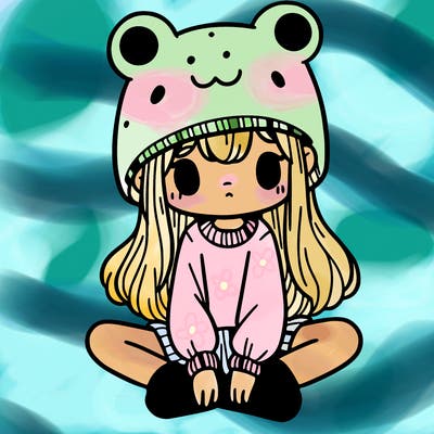 a girl wearing a frog hat and some frog socks