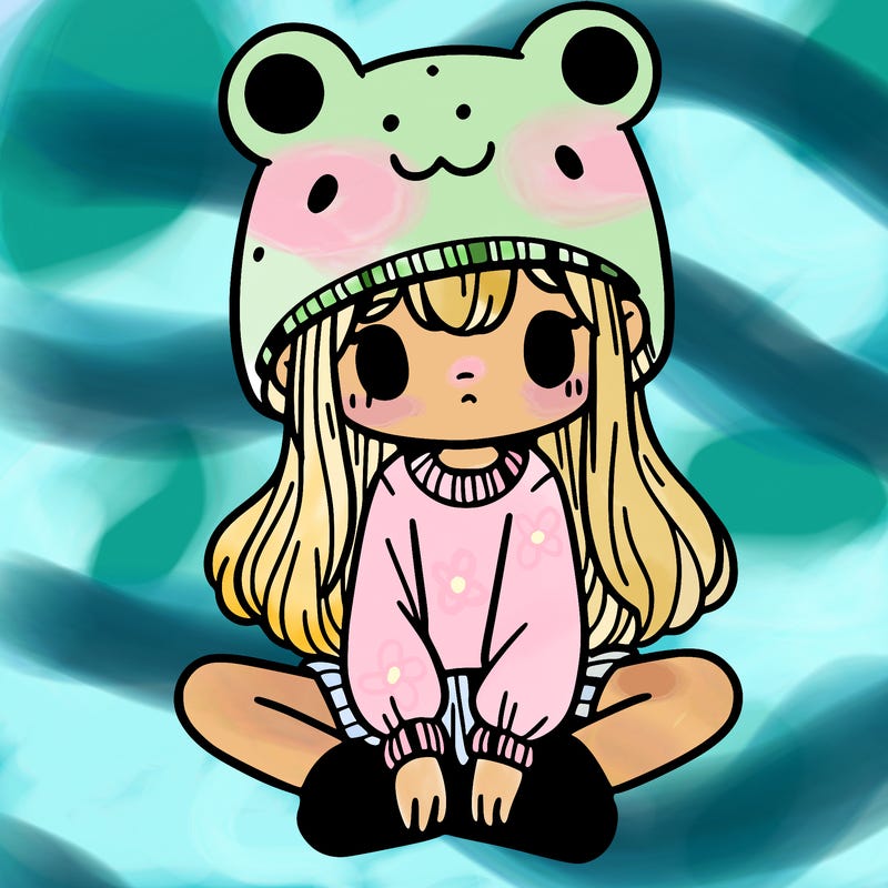 a girl wearing a frog hat and some frog socks