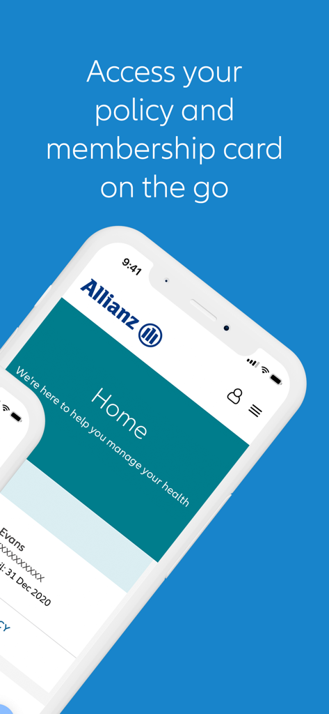 Allianz MyHealth - Allianz MyHealth app home screen displaying digital insurance card details.