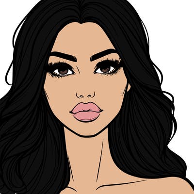 beautiful woman with full lips and long hair and nice eyes