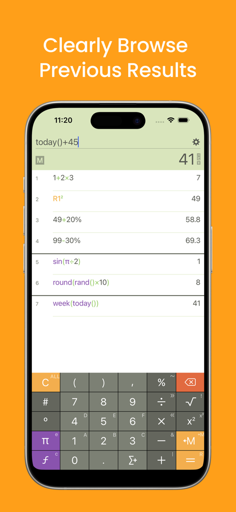 Inseries Pro: Smart Calculator - Inseries Pro smart calculator interface showing a list of previous calculations and results on an iPhone