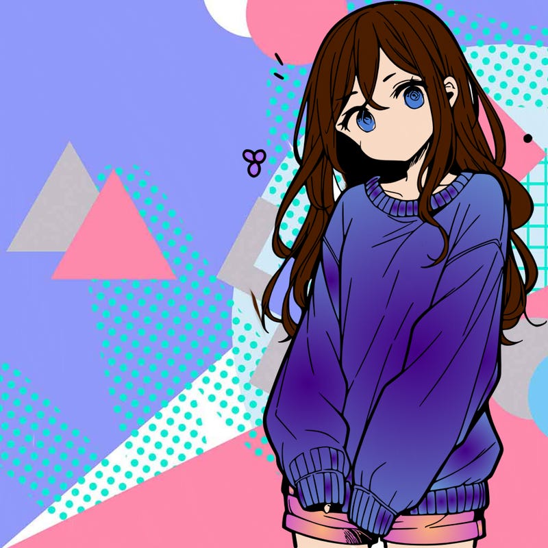 manga teen girl  in a sweater and baggy pants