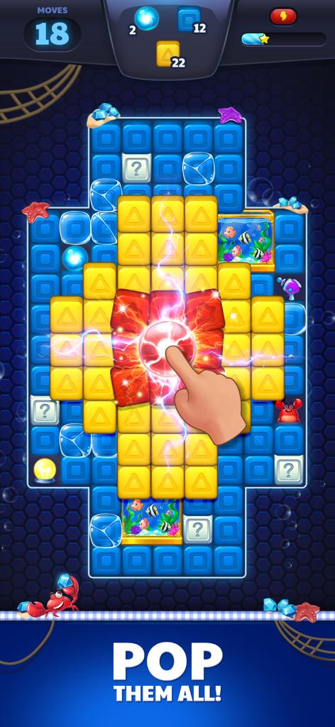 Cubes Empire Champions - Gameplay screenshot of Cubes Empire Champions showing a player tapping a red cube power-up to blast colorful blocks