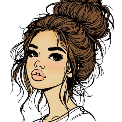 realistic girl with messy bun and big lips